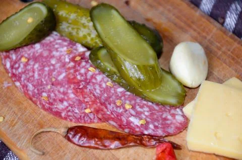 Fresh salami 스톡 사진