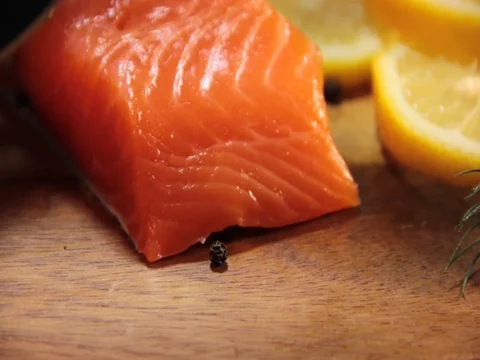 Fresh salmon cut Video stock 76985004