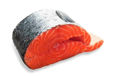 Fresh salmon slice on white background Stock Photos