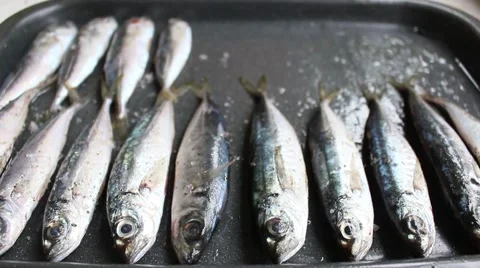 Fresh sea fish on a baking sheet 3 Vídeo Stock 48546469