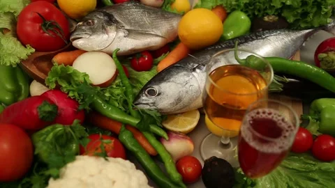 Fresh Seafood And Drinks With Natural Ingredients For Dining Stockbeeldmateriaal 343737601