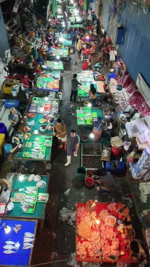 Fresh Seafood and Local Commerce at the Busy Pasar Minggu Traditional Market Stock Footage 340009897