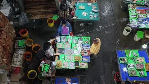 Fresh Seafood and Local Commerce at the Busy Pasar Minggu Traditional Market Stock Footage 340012093