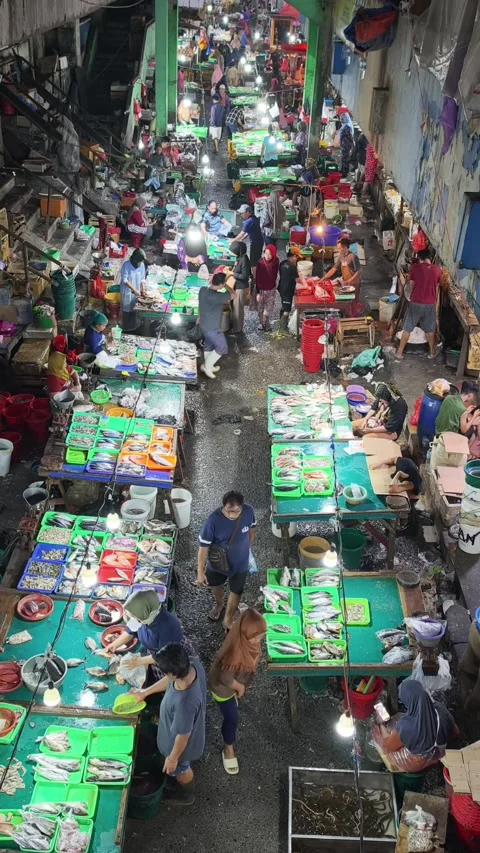 Fresh Seafood and Local Commerce at the Busy Pasar Minggu Traditional Market Stock Footage 340012429