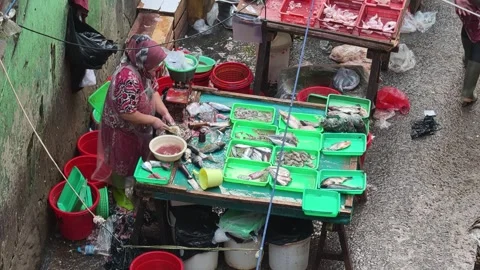 Fresh Seafood and Local Commerce at the Busy Pasar Minggu Traditional Market 動画素材 340016598