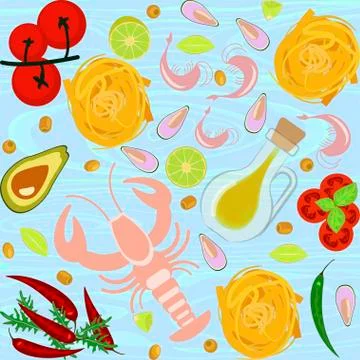 Fresh seafood flat design Stock Illustration