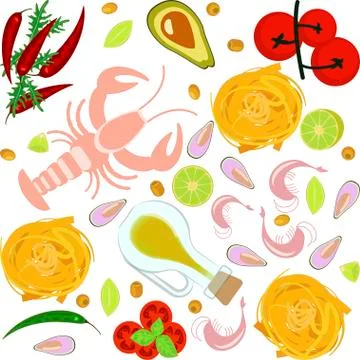 Fresh seafood flat design Stock Illustration