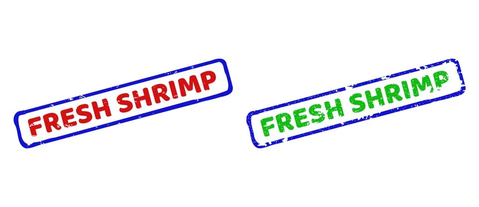 FRESH SHRIMP Bicolor Rough Rectangular Stamps with Unclean Surfaces Stock Illustration