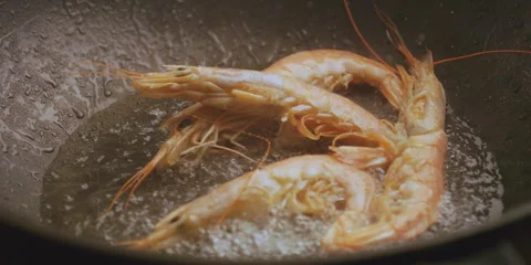 Fresh Shrimp in the Pan Stock Footage 247379736