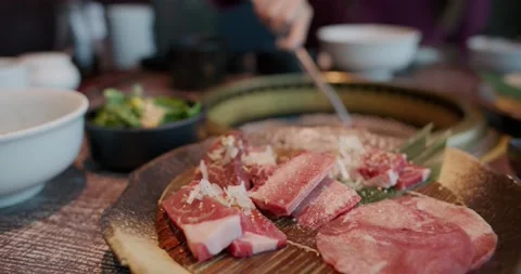 Fresh slice of beef prepare for grilled on the stove in restaurant Stock Footage 151977790