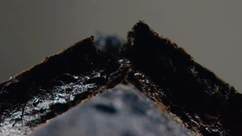 Fresh slice of black bread is broken open in slow motion at 120 fps Stock Footage 101729460