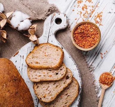 Fresh slice bread on wood top view Stock Photos