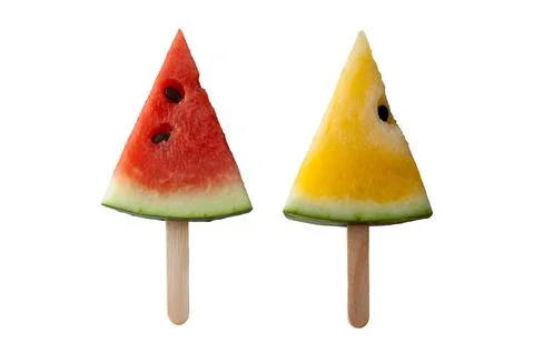 The fresh slice ice cream pattern of red and yellow watermelon. Stock Photos