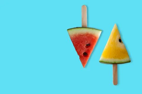 The fresh slice ice cream pattern of red and yellow watermelon with its seed. Stock Photos