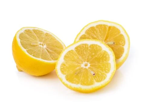 Fresh slice lemon on white background Stock Photos