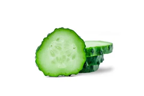Fresh sliced cucumber stack isolated on white. Foto stock