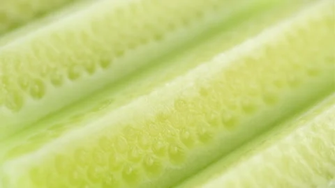 Fresh sliced cucumbers macro, slider shot. Healthy food concept Stock-Footage 240285619