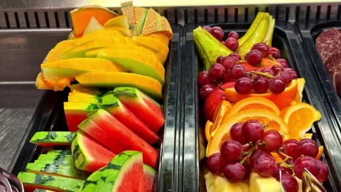 Fresh Sliced Fruit on Breakfast Buffet Stock Footage 340857992