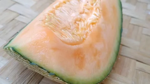 Fresh Sliced Hami Melon Fruit Close Up Stock Footage 340125695