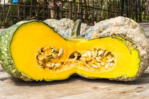 Fresh sliced pumpkins, thai pumpkin Stock Photos