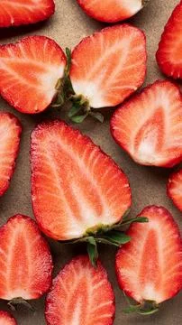 Fresh sliced strawberries pattern vertical food Stock Photos