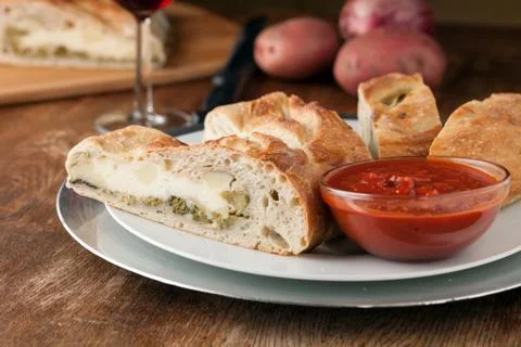 Fresh Sliced Stromboli Stuffed Bread Stock Photos