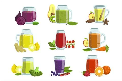 Fresh Smoothie Icon Set Of Bright Color Isolated Vector Drawings In Simple Stock Illustration