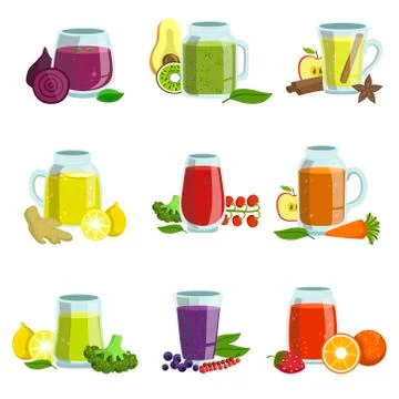Fresh Smoothie Icon Set Stock Illustration