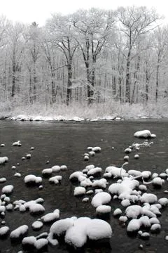Fresh Snow on River Stock Photos