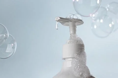 Fresh Soap Dispenser with Floating Bubbles for Hygiene and Cleanliness Them.. Stock Photos