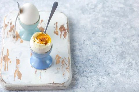 Fresh soft boiled eggs Stock Photos