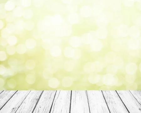 Fresh soft green spring background with white bokeh and white wooden planks a Stock Photos
