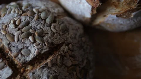 Fresh sourdough bread on kitchen table Stock Footage 196000011