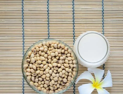 Fresh Soy milk and soybean seeds Stock Photos