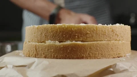 Fresh sponge cake for making a cake Stock Footage 286302588