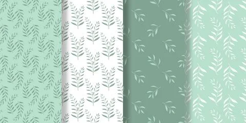 Fresh spring foliage seamless pattern set Stock Illustration