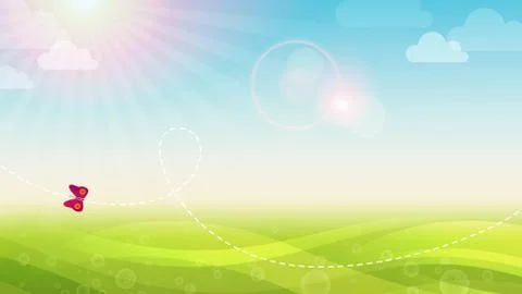 Fresh spring green vector abstract background width butterfly Stock-Illustration