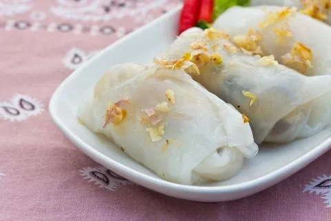 Fresh spring roll on white dish Stock Photos