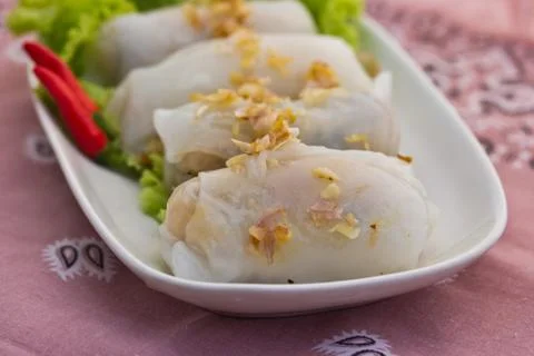 Fresh spring roll on white dish Stock Photos