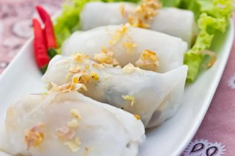 Fresh spring roll on white dish Stock Photos