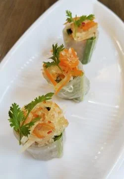 Fresh Spring Rolls with Herb Garnish Stock Photos