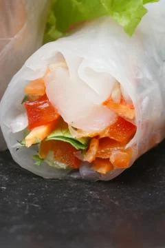 Fresh spring rolls wrapped in the rice paper Stock Photos