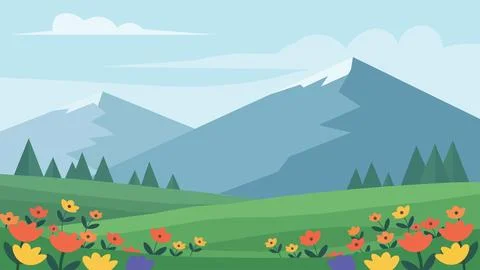 Fresh Spring Valley Mountain View Stock Illustration