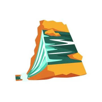 Fresh spring waterfall pouring down from high mountain cliff. Source of clean Stock Illustration
