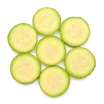 Fresh squash vegetable marrow zucchini rings isolated on white background. .. Stock-Fotos