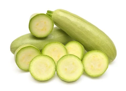 Fresh squash vegetable marrow zucchini whole and rings isolated on white ba.. Stock-Fotos