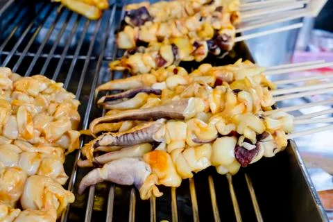 Fresh squid barbeque Stock Photos