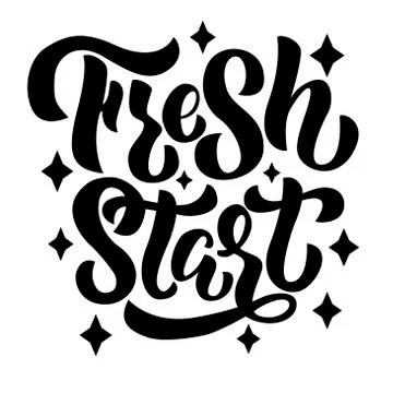 Fresh start - vector lettering on white background. For the design of postcards Stock Illustration