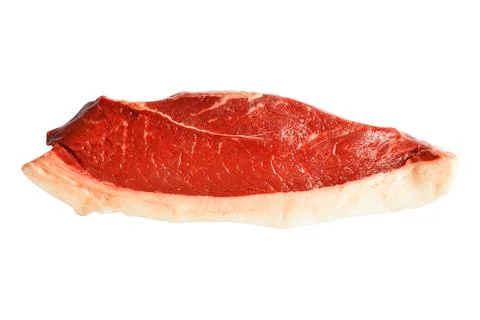 Fresh steak slice of raw beef tenderloin isolated. Cut out 库存照片