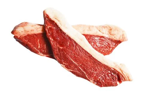 Fresh steak slice of raw beef tenderloin isolated. Cut out 库存照片